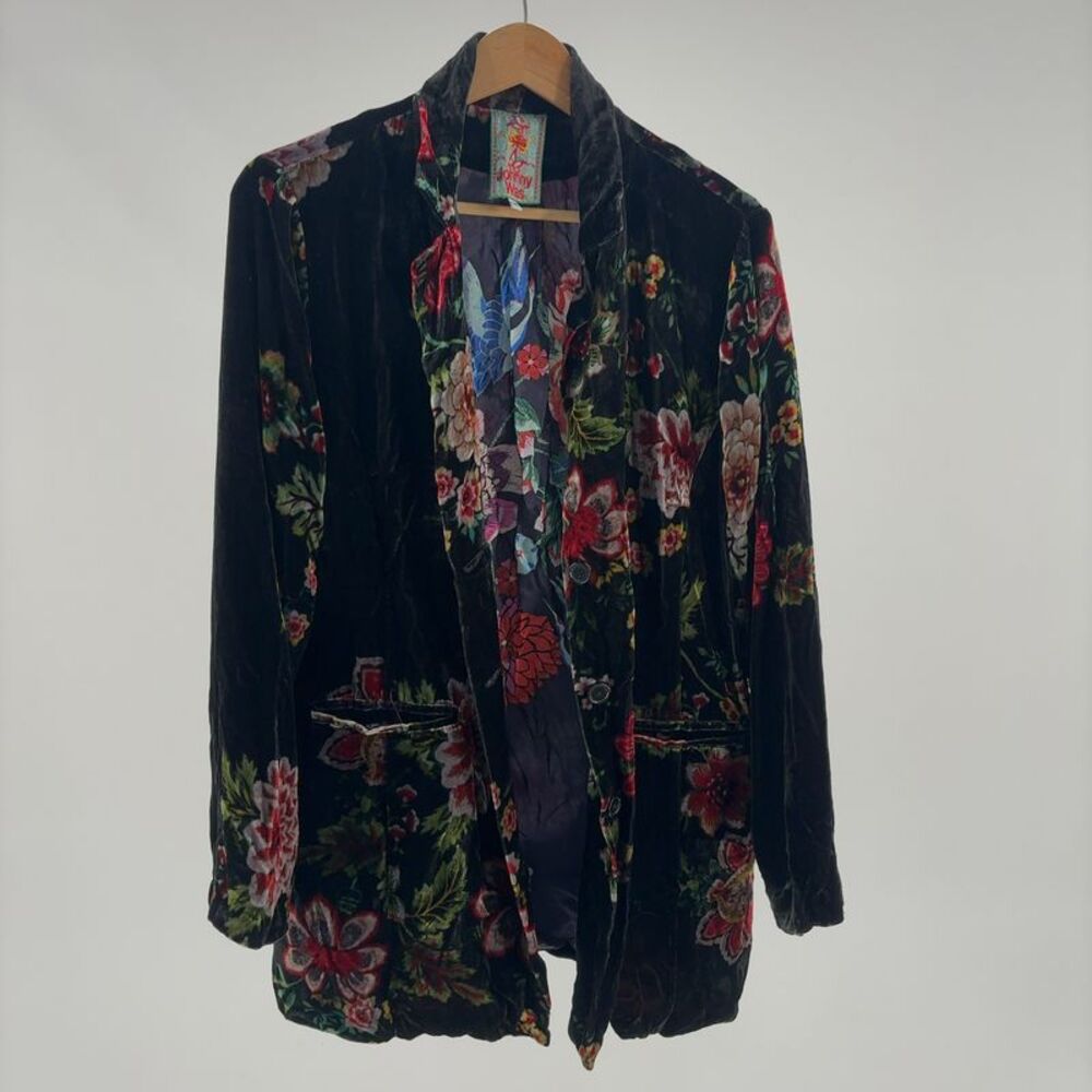 Johnny Was Black Velvet Floral Blazer Jacket